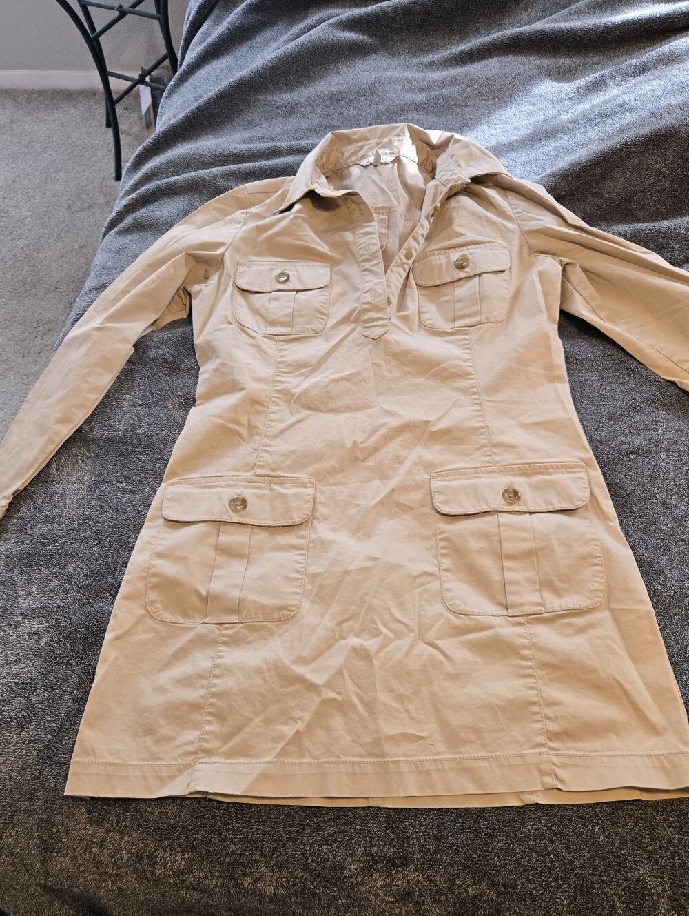 Old Navy Neutral Beige Button-Front Shirt Dress